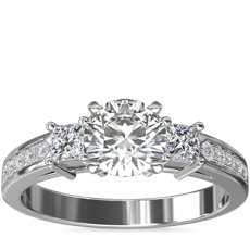 14k 白金三重公主方形密釘鑽石訂婚戒指（1/3 克拉總重量）